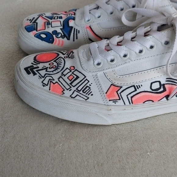 Handcrafted Colorful Doodles and Directions White Van's on white background - Picture 2 of 14